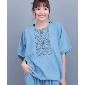 ブラウス シャツ ネイティブシルバー刺繍プルオーバー レディース