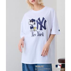 tシャツ 「PEANUTS×MLB」「GWのレジャーに」MLB×スヌーピー 刺繍Tシャツ 厚手コットン100% 透けない・丈夫 ストリートスタイル