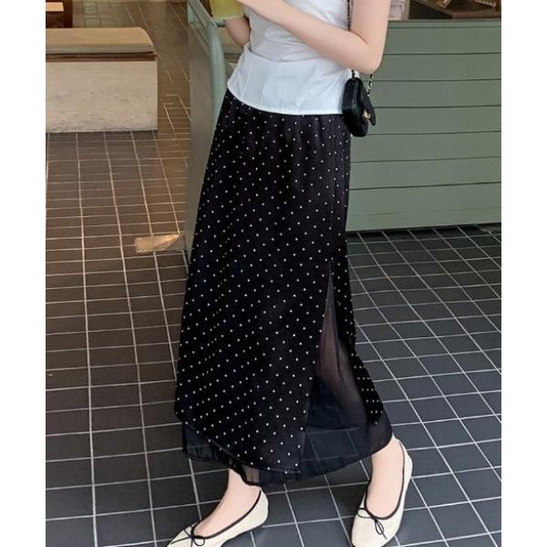 スカート ドットプリント ロングスカート