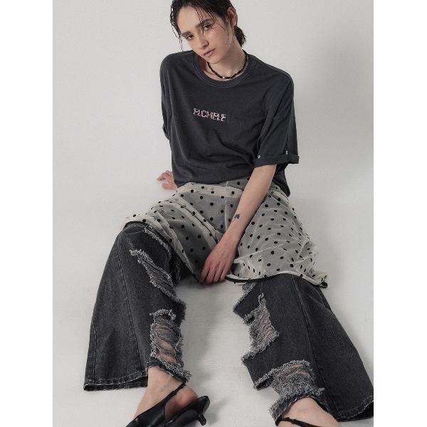 ジーンズ デニム デニムパンツ INSIDE RIPPED HOLE COLOR DENIM レディ...