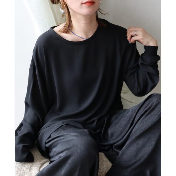 ブラウス シャツ 袖口リブラウンドブラウス/ シアーブラウス / 春ブラウス レディース