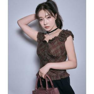 チェックフリルトップス レディース