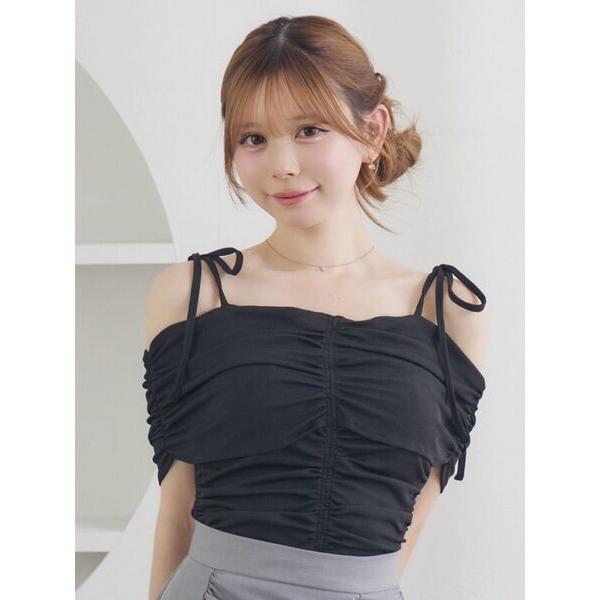 tシャツ FRONTギャザーリブTOP レディース