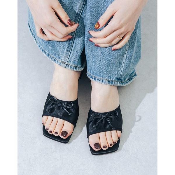 サンダル 「S-LLサイズ展開・クッション入り」スクエアサテンリボンミュールサンダル JA5928 ...