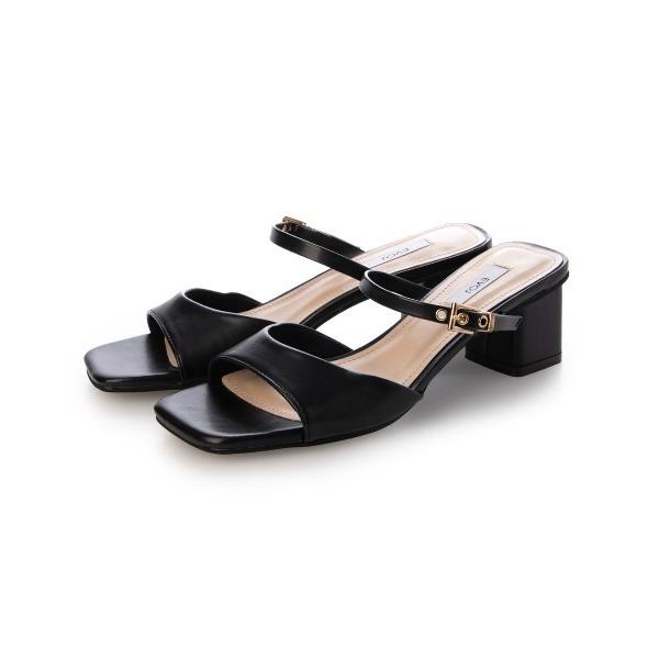 サンダル 「S-LLサイズ展開・クッション入り」スクエアストラップブロックヒールサンダル JA596...