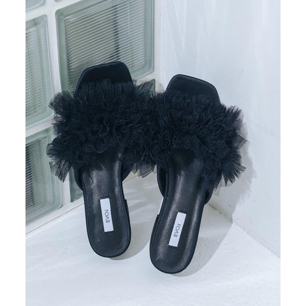 サンダル 「S-LLサイズ展開・クッション入り」スクエア3cmチュールフリルサンダル JA5981 ...