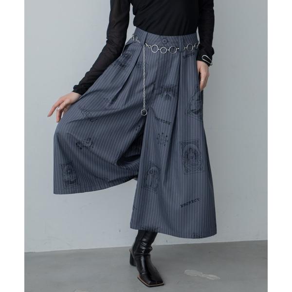 スラックス パンツ タロット柄ストライプタックワイドハーフパンツ レディース