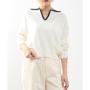 ニット セーター かぎ針刺繍スキッパーニット レディース