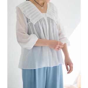 ブラウス シャツ コットンシフォンプリーツカラーブラウス レディース