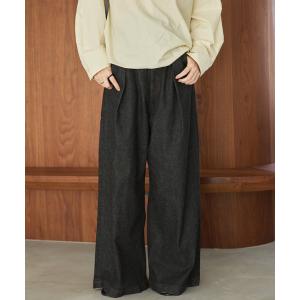ワイドパンツ ジーンズ デニム デニムパンツ linen mix tuck デニムパンツ レディース