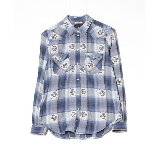 「American Eagle」 チェック柄長袖シャツ X-SMALL ブルー レディース