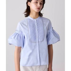ブラウス シャツ 半袖 balloon sleeve pintuck embroidery shirt レディース