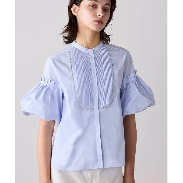 ブラウス シャツ 半袖 balloon sleeve pintuck embroidery shir...