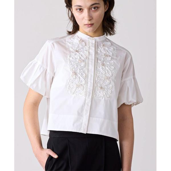 ブラウス シャツ 半袖 balloon sleeve code embroidery pearl b...
