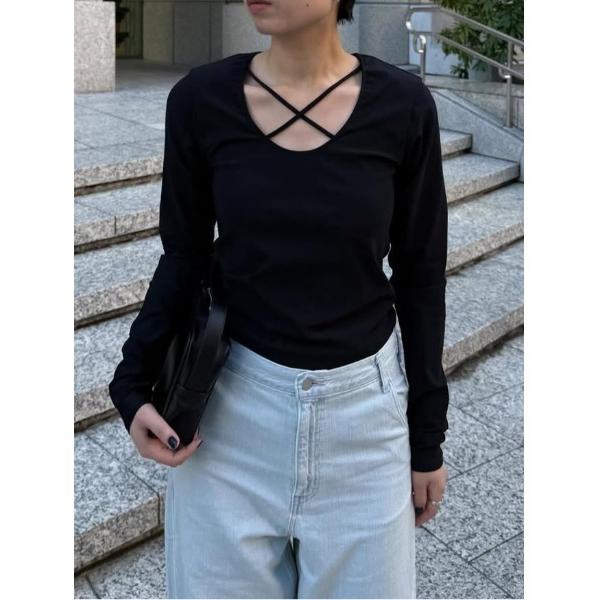 tシャツ Cross strap skin tops クロス ストラップ スキン トップス レディー...