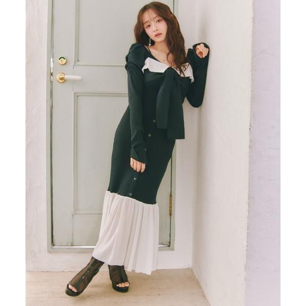 ワンピース 「森香澄さん着用」レイヤードフロントリボンマーメイドニットワンピース　春服