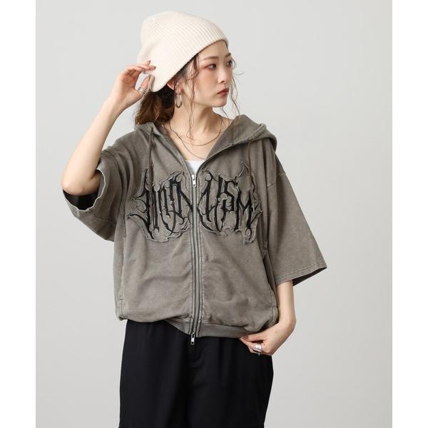 パーカー 裏毛ケミカル加工半袖フルジップパーカー メンズ レディース