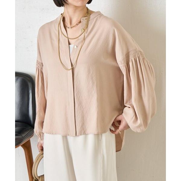 ブラウス シャツ 袖シャーリングクルーブラウス レディース