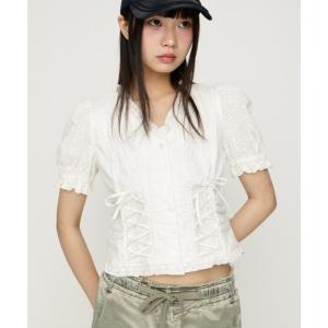 ブラウス シャツ COTTON LACE LACE UP BL コットンレースレースアップブラウス 春服 夏服 レディース