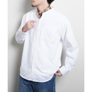 シャツ 高密度編み オックスフォード 無地＆ストライプ 2タイプ　長袖バンドカラーシャツ メンズ レディース