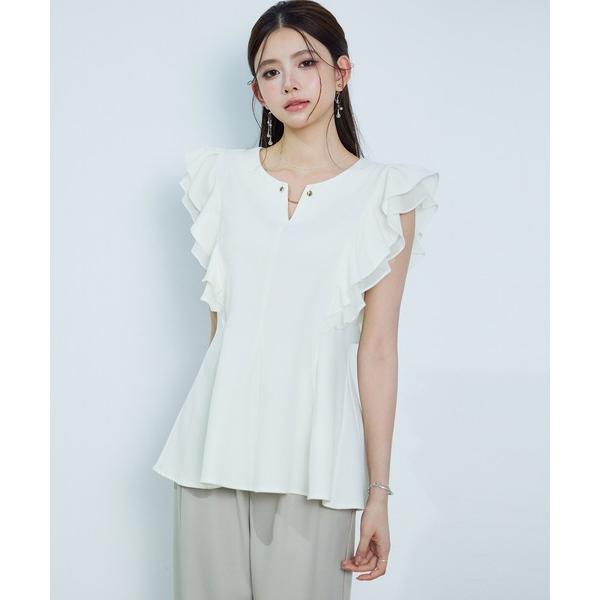 ブラウス シャツ 「新作登場」レーディス ブラウス ノースリーブ ダブルフリル 通勤 二の腕カバー ...
