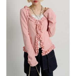 tシャツ ドットレイヤードフリルカーディガン レディース