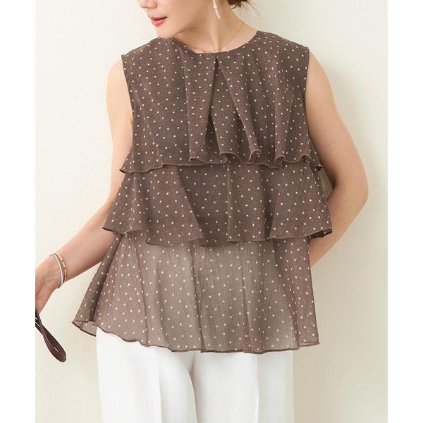 ブラウス シャツ シアー星プリント ティアード ブラウス ノースリーブ Liala×PG レディース