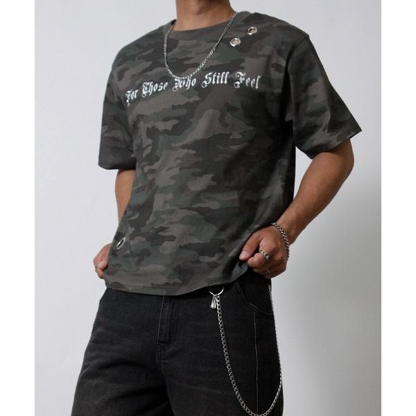 tシャツ 「NYS」2026新作 アイレット スプレー加工 グランジ 半袖Tシャツ ユニセックス メ...