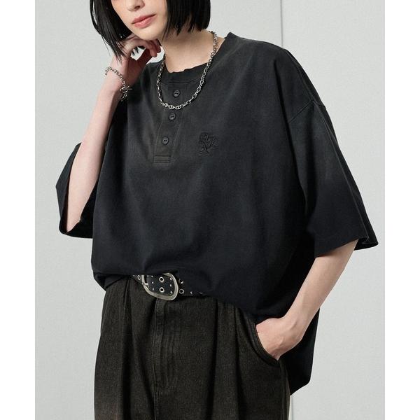 tシャツ 「Alfred Alex」ヴィンテージライク オーバーサイズ ヘンリーネック Tシャツ メ...