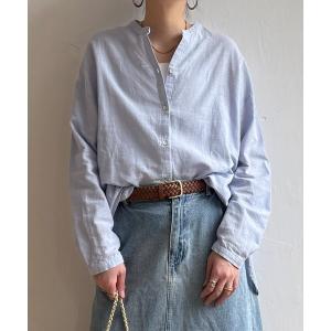 ブラウス シャツ 「インフルエンサー着用」リネンコットンバンドカラーシャツ レディース