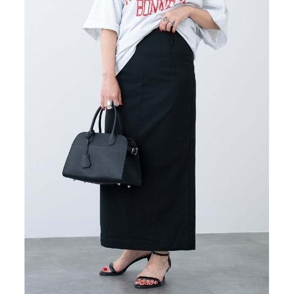 スカート リネンタッチバックスリットIラインスカート｜ロングスカート タイトスカート きれいめ 体型...