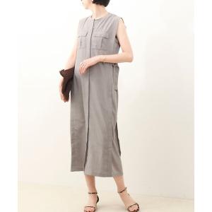 ワンピース 麻調×リブ切替ワンピース