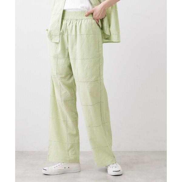 パンツ 「セットアップ可/ウエストゴム」刺繍スクエアレースワイドパンツ レディース