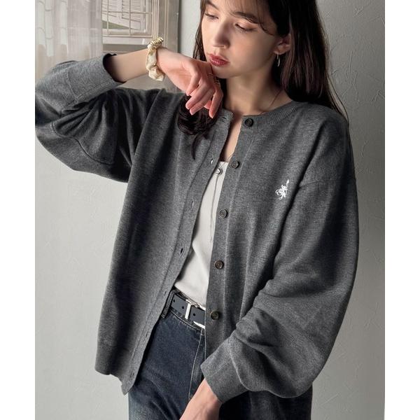 「Java」 ニットカーディガン LARGE グレー×ホワイト レディース