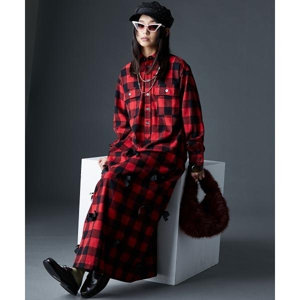 「GEVS.」 シャツワンピース M レッド レディース