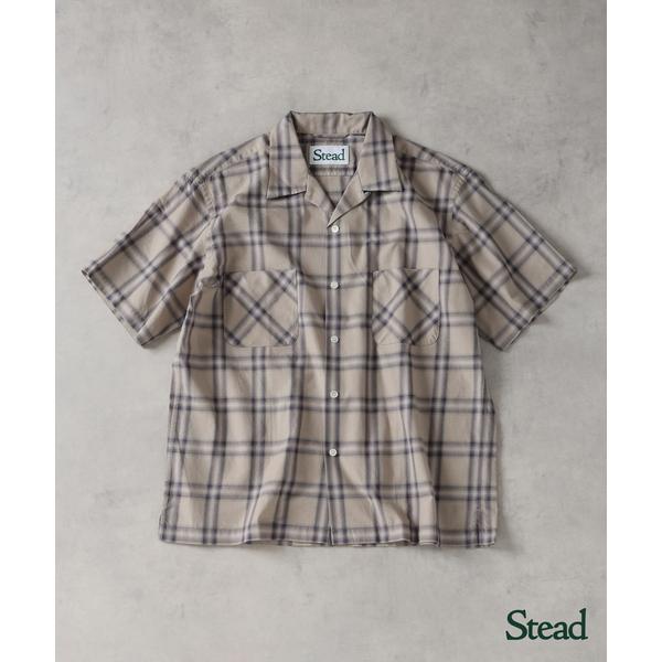 シャツ Stead / コットン ツイル オンブレ 半袖 チェック シャツ メンズ