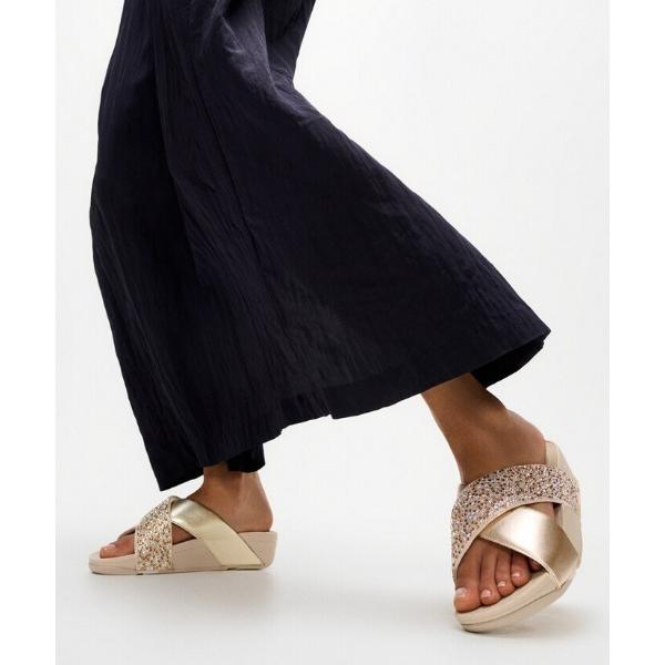 サンダル ミュール LULU CRYSTAL-MIX  METALLIC CROSS SLIDES ...