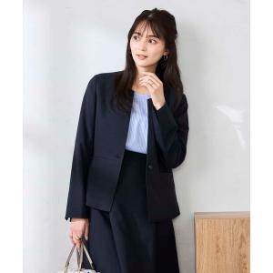 ジャケット ノーカラージャケット 「洗える/UVカット」リネンライクストレッチキーネックジャケット レディース