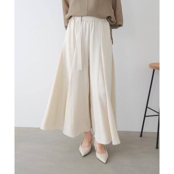 パンツ 麻ライクポイントベルトパンツ レディース