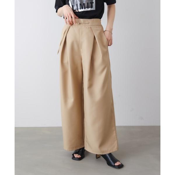 ワイドパンツ パンツ スレンダーベルトワイドパンツ レディース