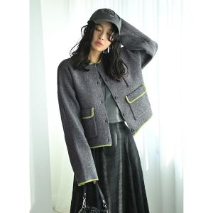 カーディガン 「BLK001」配色クルーネックカーディガン レディース