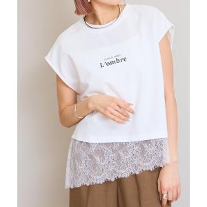 tシャツ レースヘムロゴTシャツ レディース