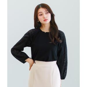 tシャツ 「 異素材MIX 」ドロスト付・刺しゅうレース切替プルオーバー レディース