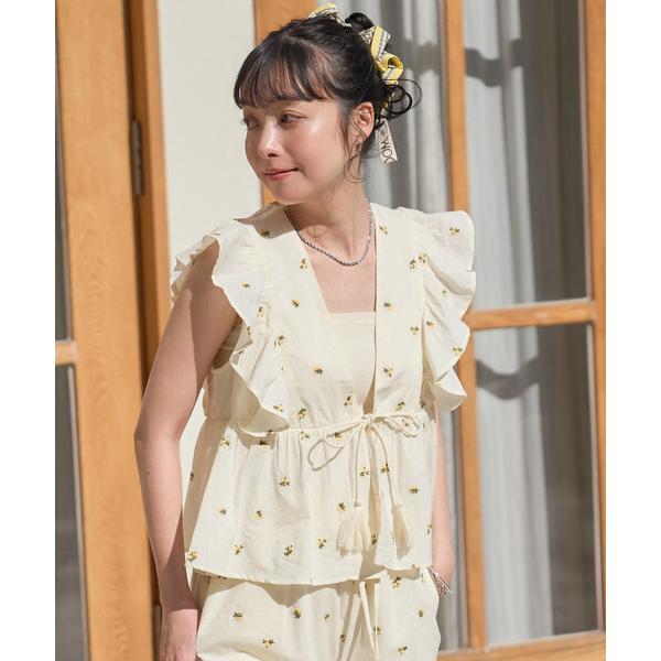 ベスト ジレ インド 小花刺繍 フリルベスト「セットアップ対応」 レディース