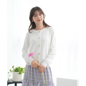 カーディガン パールビジュー釦カーディガン レディース