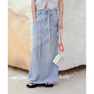 デニムスカート Belted High-waist denim skirt