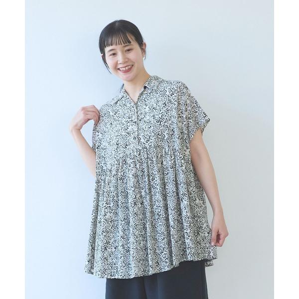 ブラウス シャツ rayon cupla cotton flower print open pepr...