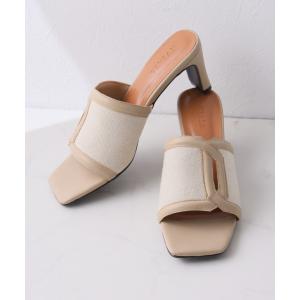 サンダル カットアウト異素材コンビミュールサンダル レディース