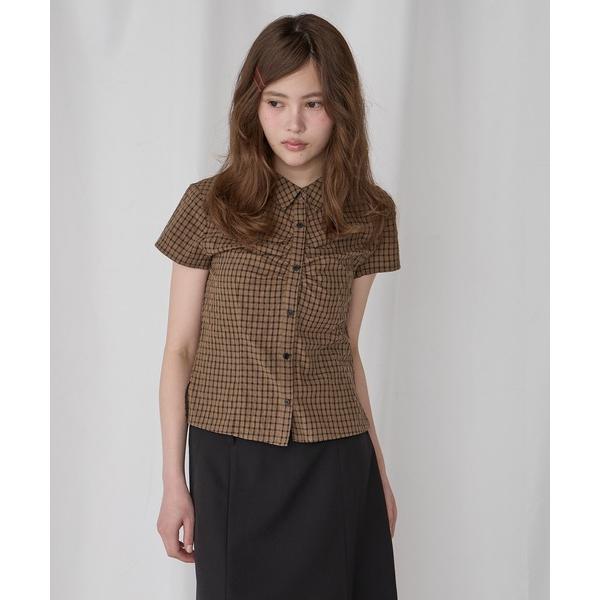 ブラウス シャツ 半袖 「Unblend」アソート コンパクト ギャザー半袖シャツ 「無地/ミニチェ...