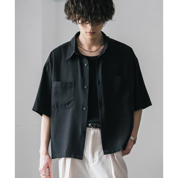 シャツ 半袖 接触冷感 オーバーサイズとろみショート丈半袖シャツ/短丈ハーフスリーブシャツ メンズ ...
